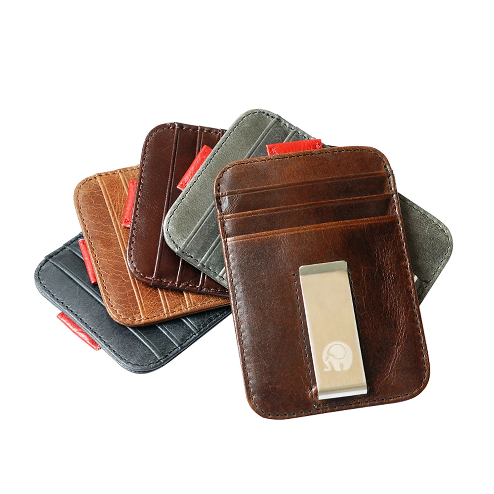 

Genuine Leather Men's Wallet RFID Blocking Slim Small Bank ID Credit Cards Organizer Retro Man Purse Business Money Clips Men