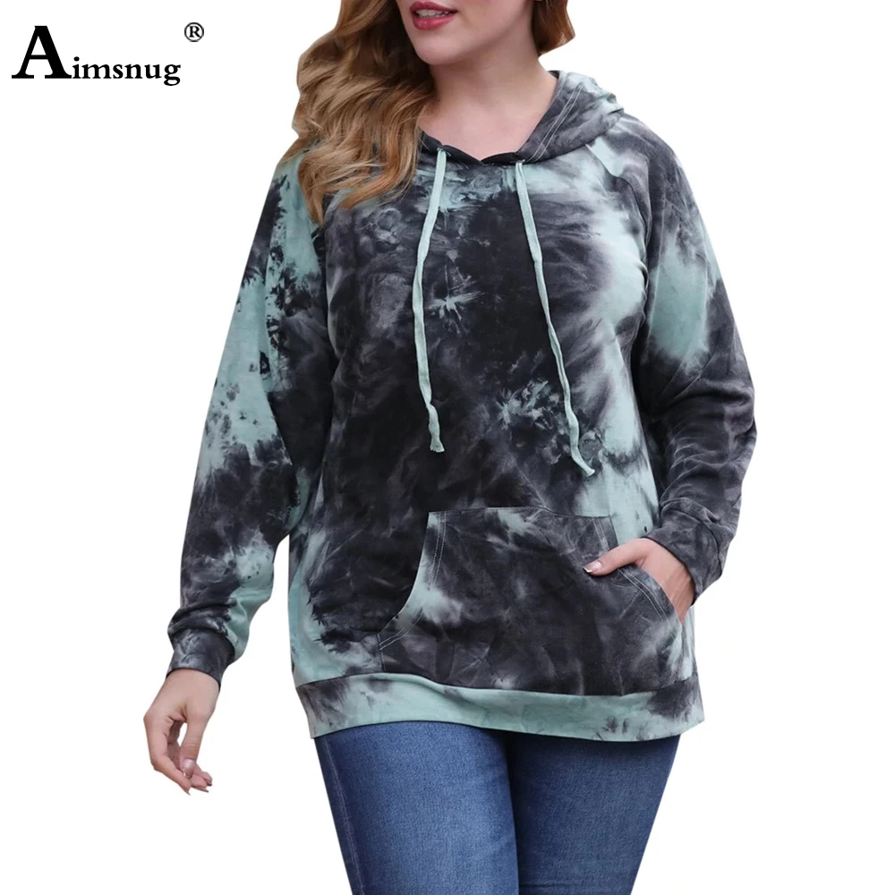 

Plus Size 4xl 5xl Women Casual Hoodies Fashion Tie Dry Sweatshirt Loose Female Tops 2020 Spring Autumn Color Block Sweatshirts