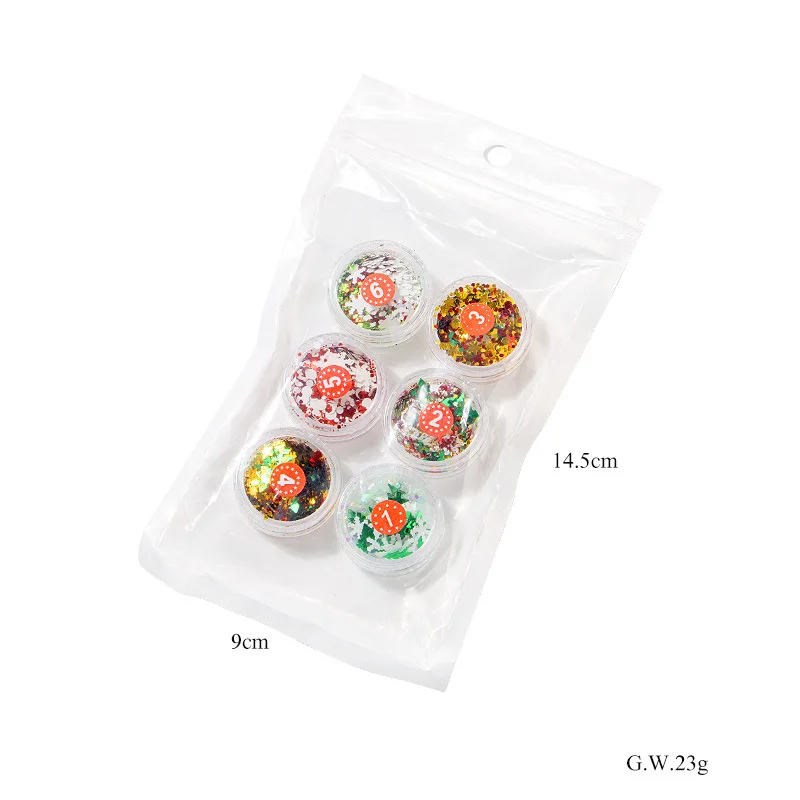 6Pcs/Set Christmas Manicure Art Decoration Snowflake Christmas Tree Snowman Pentagram Set Sequins DIY Nail Design Accessories