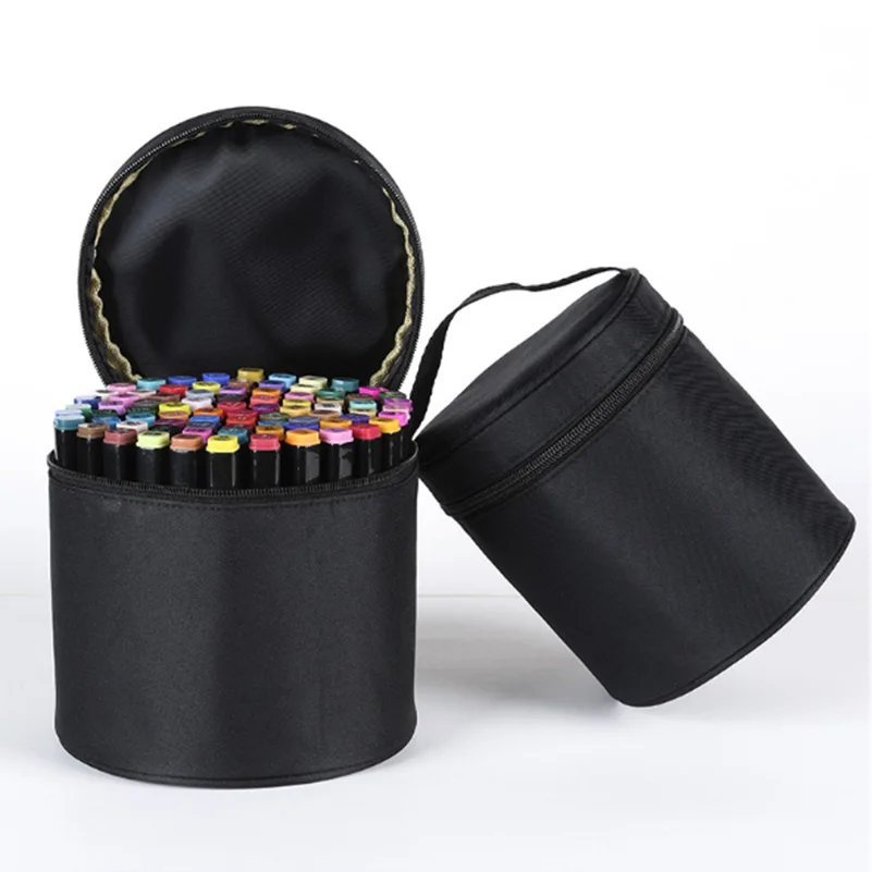 Multifunction-Marker-Case-Zippered-Canvas-Pen-Bag-Pencil-Case-Stationary-Storage-for-80-Markers-Black-No