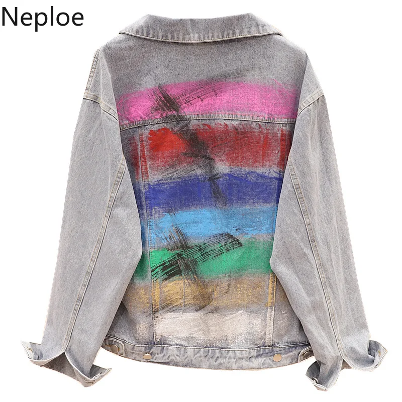 Neploe джинсовая куртка для женщин осень зима свободные мягкие печати Chaqueta Mujer с длинным рукавом Короткие студенческие Jaqueta Mujer46593