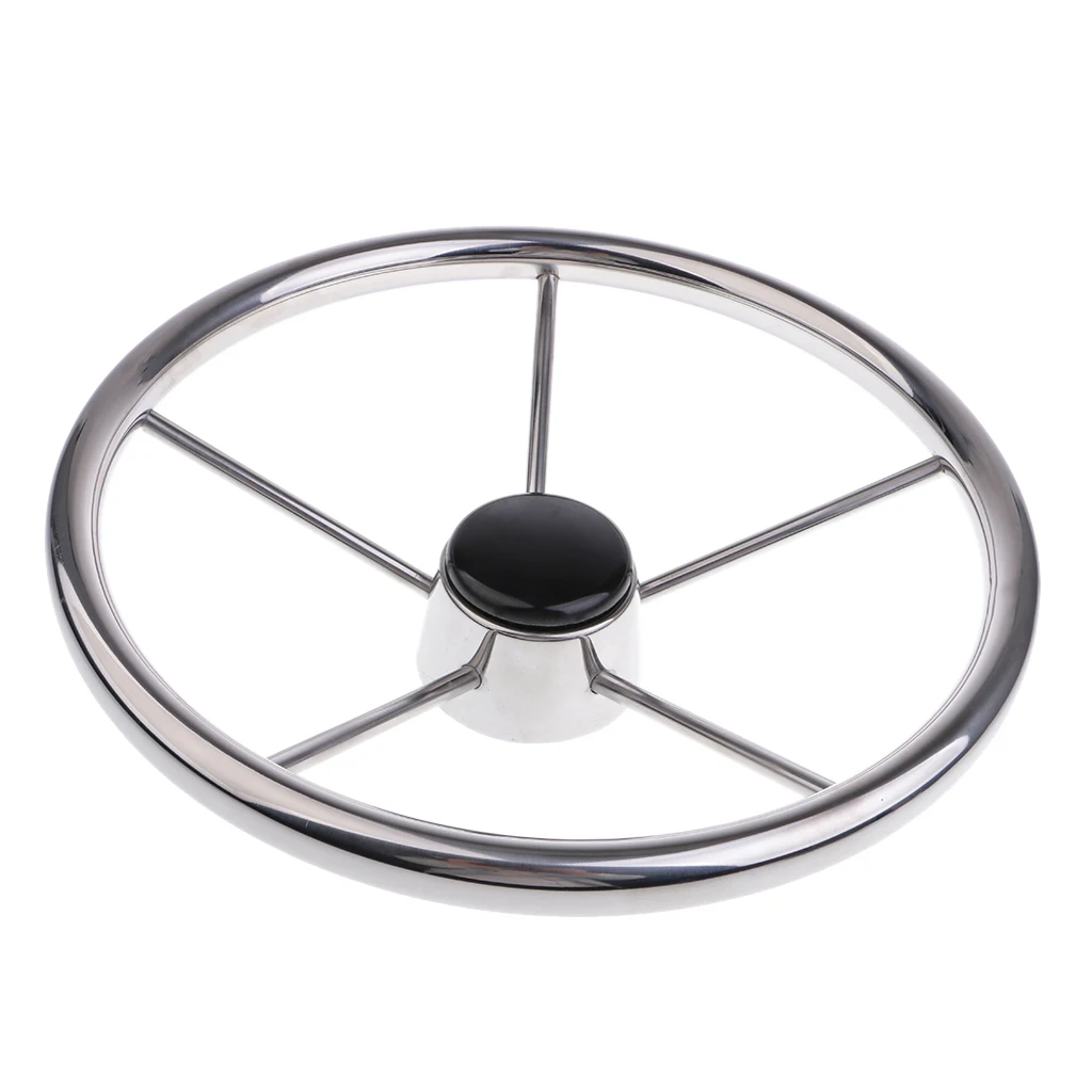 Heavy Duty 34.5cm Stainless Steel 5 Spokes 3/4'' Marine Boat Steering Wheel for Boats