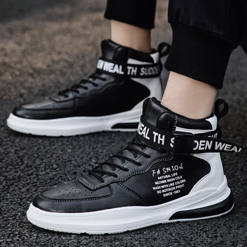 

VESONAL 2020 Spring White High Top Hip Hop Sneakers Men Shoes street Leather print Personality Casual Male Footwear Breathable