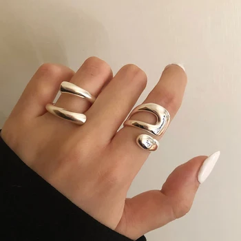 New Punk Rings for Women Accessories Fashion Minimalist Designer Chunky Adjustable Jewelry Aesthetic Dating Gift to Girlfriend 1