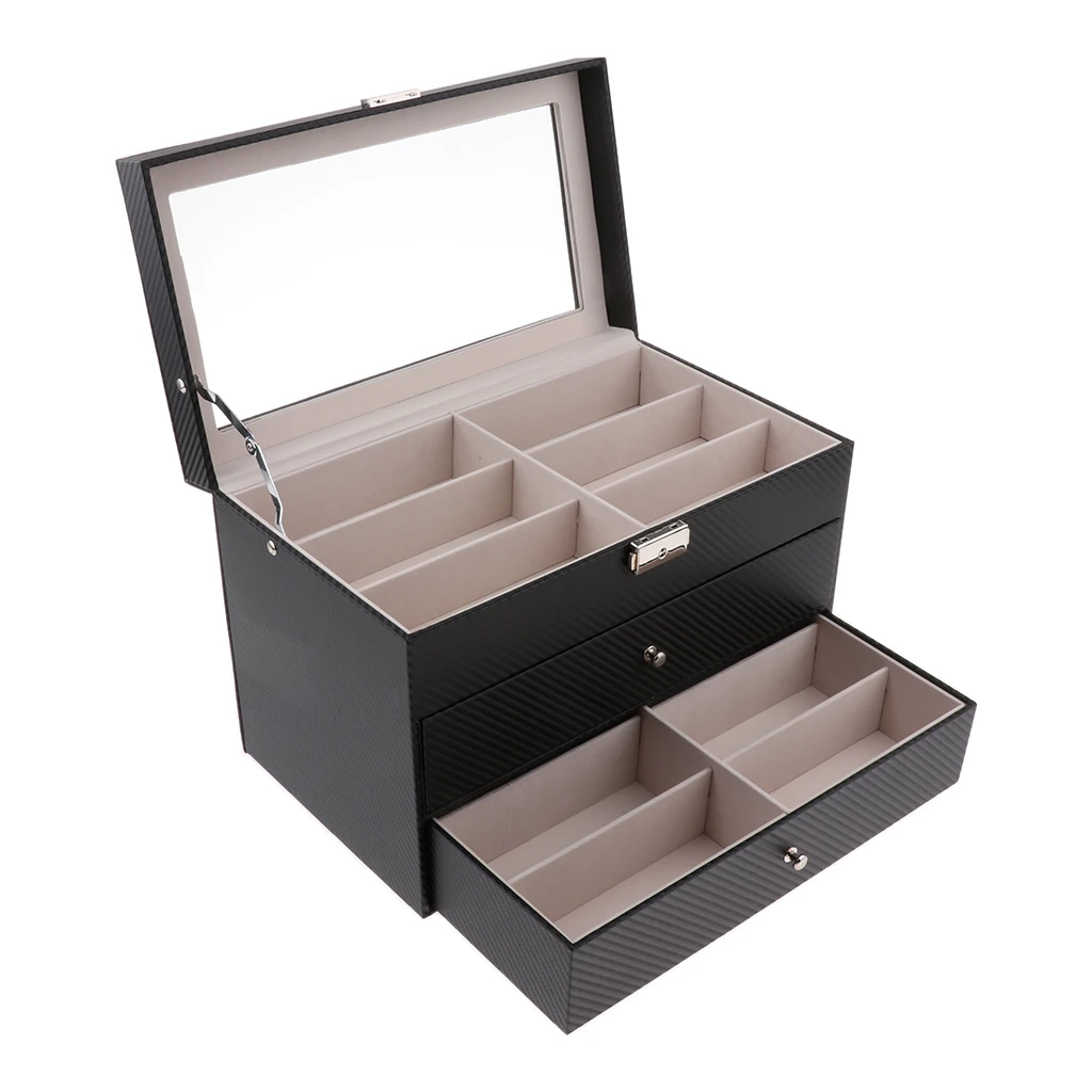 3 Layers Large Capacity Organizer Box with 18 Grids for Eyeglasses Eyewear Sunglasses Jewelry Watches and More