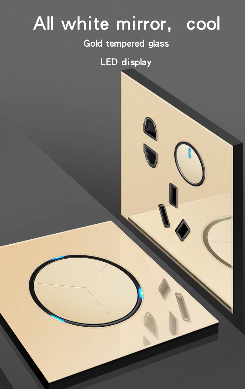 KAMANNI Frameless Grey Glass Panel Luxury Wall Rocker Light Button Switch Socket Led Indicator 2 Gang Controls 1/2Way New Design