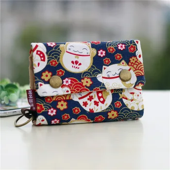 Handmade Three Fold Fabric Wallet Women Men Simple Short Zipper Purses for Teens Personality Multi-function Key Bag Card Holder 1