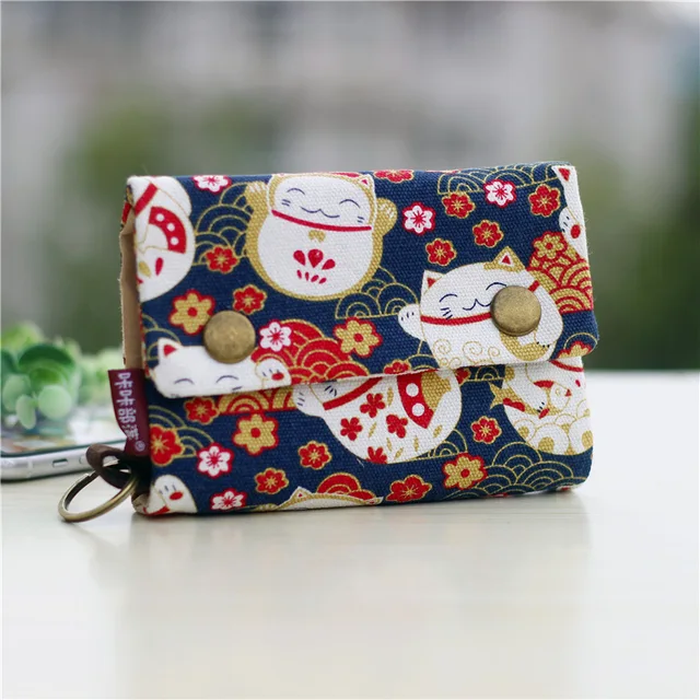 Handmade Three Fold Fabric Wallet Women Men Simple Short Zipper Purses for Teens Personality Multi-function Key Bag Card Holder 1