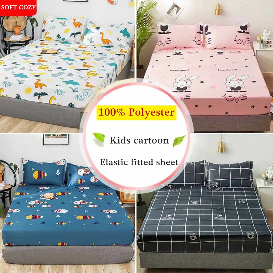 WOSTAR 100% polyester kids cartoon fitted sheet Elastic band Mattress Cover 180x200cm single full queen king size Bed Sheet | Дом и сад