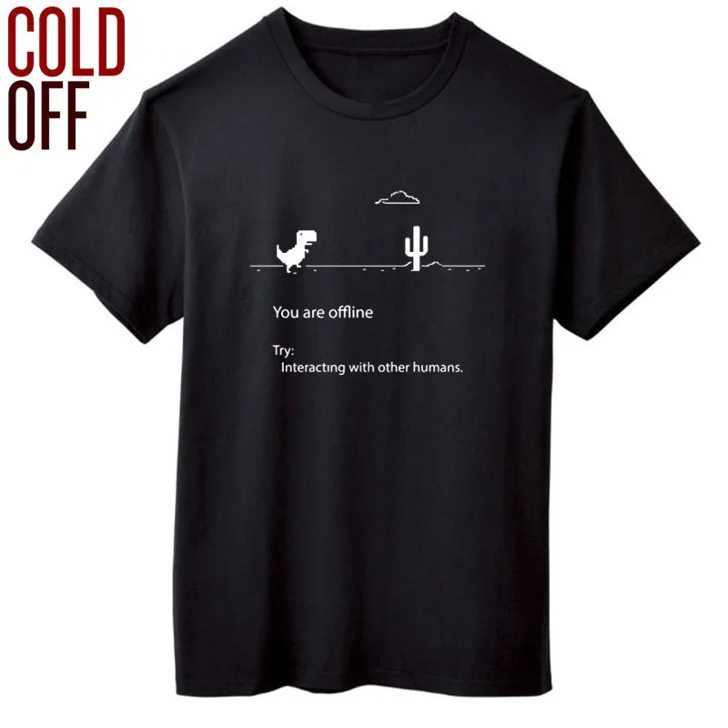 Мужская футболка из хлопка с коротким рукавом и принтом «you are offline», повседневная мужская футболка с круглым вырезом и принтом динозавра, летняя футболка, футболка