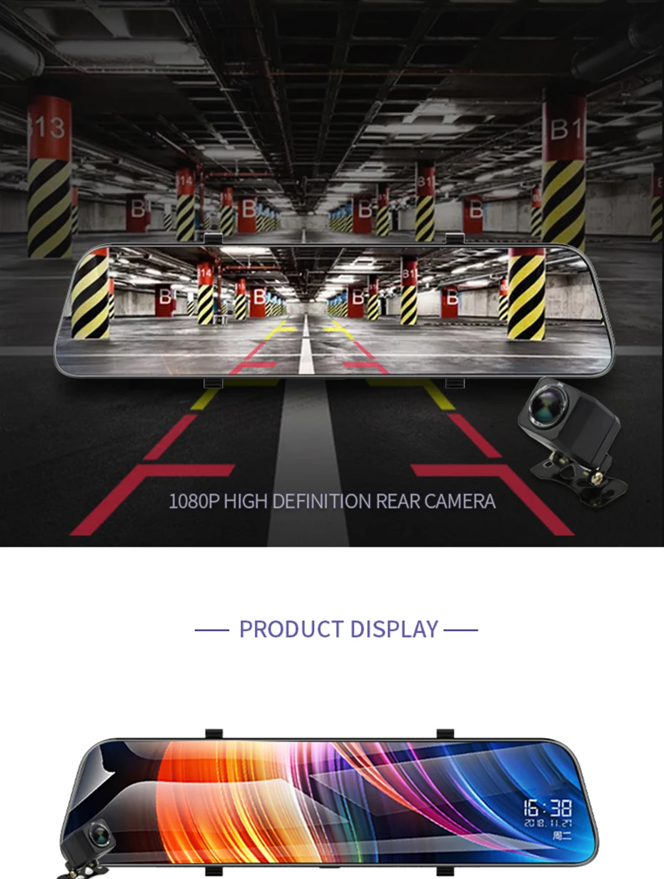 Seametal 10 Inch Rearview Dash Cam 2k HD Full Screen Front Rear Mirror DVR Dual Lens 170 Wide Angle Car Camera Dashcam 3 in 1