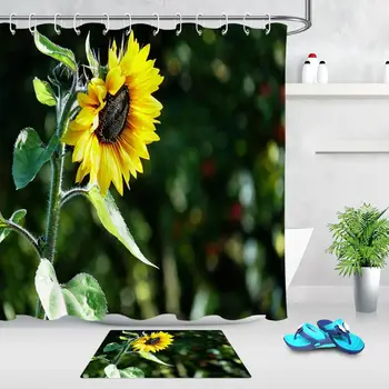 

Sunflower Shower Curtain Spring Landscape Plant Waterproof Bath Curtains for Bathroom Bathtub Bathing Screen With 12pcs Hooks