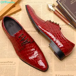QYFCIOUFU/Новинка; Мужские модельные туфли из лакированной кожи; туфли из натуральной кожи на шнуровке; деловые свадебные туфли «крокодиловая