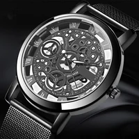 Mens Fashion Hollow Watches Men Business Watch Male Stainless Steel Mesh Belt Skeleton Quartz Wrist Watch relogio masculino 1