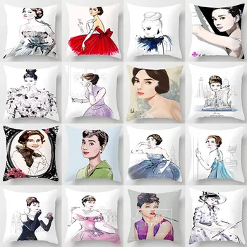 

Vintage Audrey Hepburn Decorative Pillows Case Marilyn Monroe Velvet Cushion Cover Home Pillowcase Sofa Black White Pillow Cover