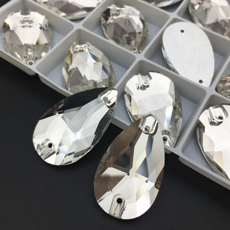Teardrop Glass Sew On Rhinestones Crystal Clear Pear Flatback Stone стразы Sewing Wedding | Украшения и аксессуары