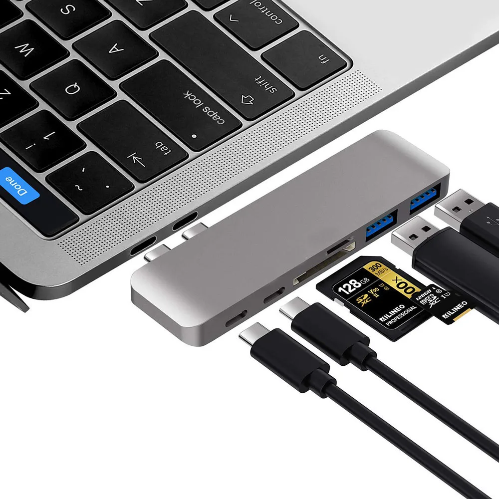 Двойной Typ-C 6в1 USB 3,0 концентратор с Thunderbolt 3 usb тип A TF SD слот для карт с ЧПУ Алюминиевый сплав концентратор для MacBook Pro 2016/2017