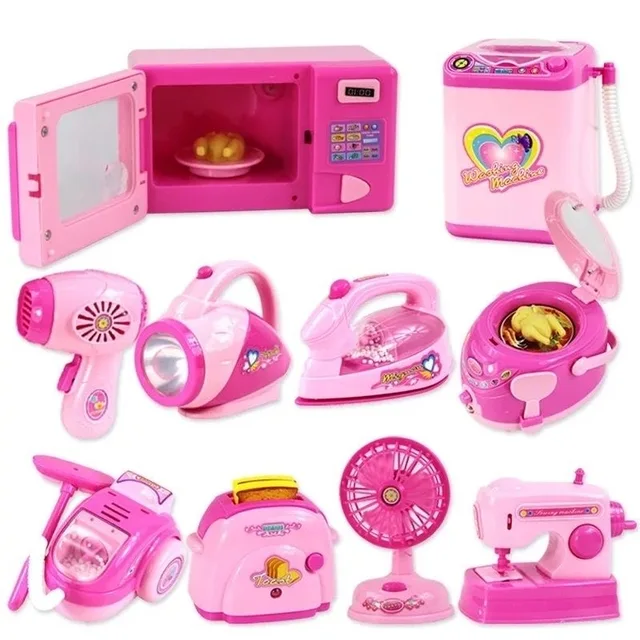 Mini Size Household Appliances Kitchen Toys Pretend Play Kitchen Accessories Toy Simulation Hair Dryer Microwave Oven Toys Girl 1