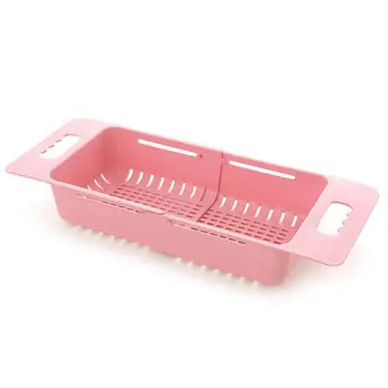 

Retractable Sink Panning Basin Drain Basket Adjustment Storage Dish Fruit Rectangular Basket Sink Tool Plastic Kitchen O9T5
