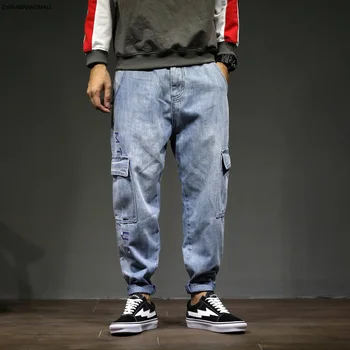 

Ck1890 More Pocket Overalls Male Trend Loose Big Size Harlan Trousers Embroidery Jeans 28-42