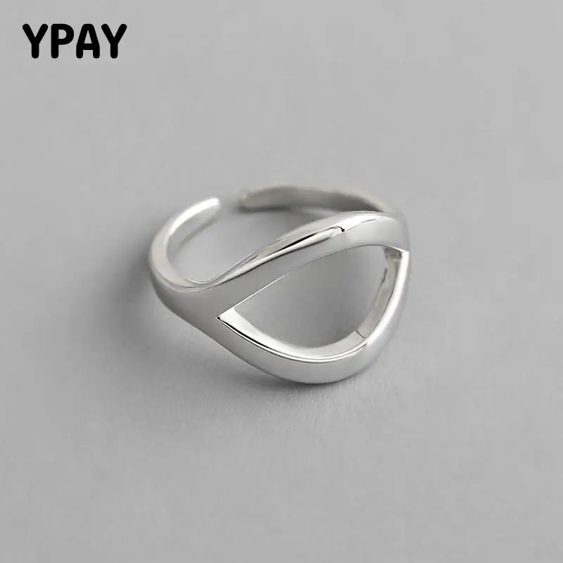 

YPAY 100% Solid 925 Sterling Silver Open Rings Women Korea INS Hollow Geometric Joint Ring Bague Fine Party Jewelry Gift YMR930