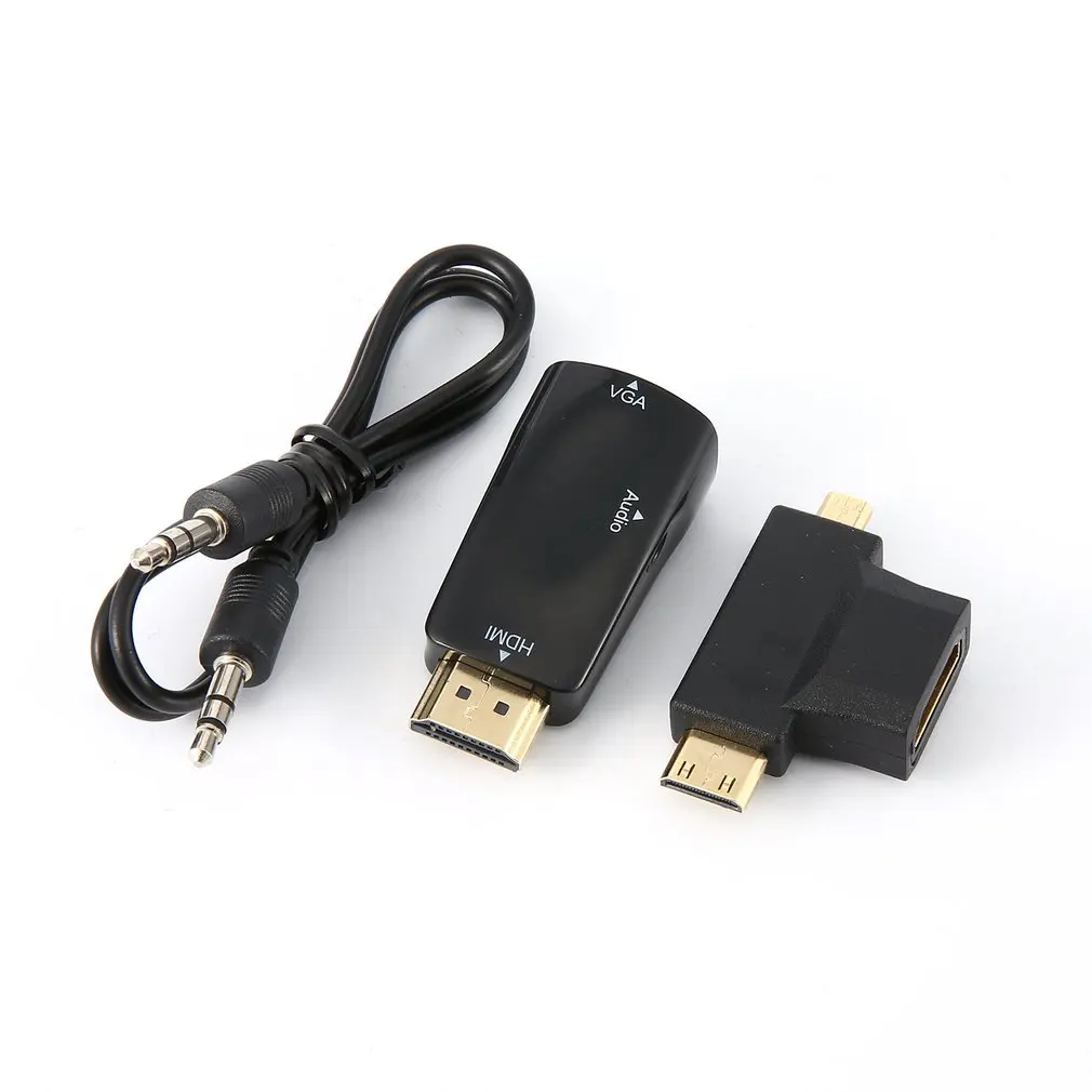 Аудиоадаптер 3-в-1 Mini Micro HDMI-совместимый VGA кабель с чипом адаптер аудио |