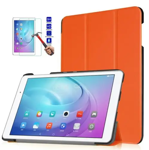 Orange Чехол для huawei Honor Play Tablet 2 9,6 из искусственной кожи 360 Вращающийся протектор Смарт-подставка защитный чехол+ стекло+ стилус - Цвет: Orange