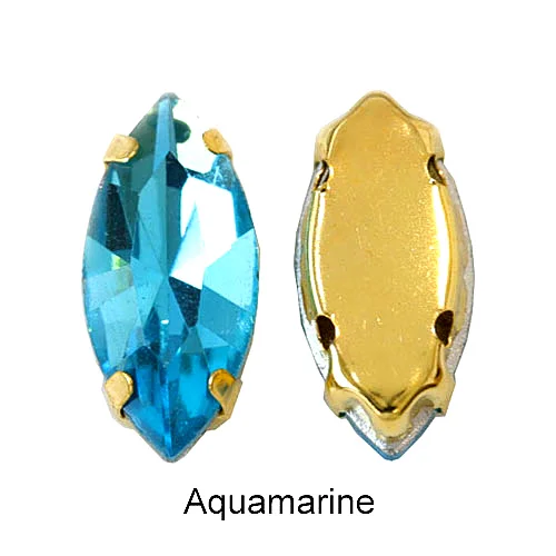 Aquamarine Конский глаз Разноцветные Хрустальные пришитые Стразы Navette много размеров стразы для шитья с золотыми когтями для свадебного платья E7073 - Цвет: Aquamarine