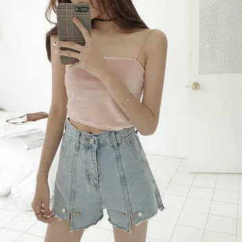 

Women Fashion Beading Denim Shorts Summer High Waisted Wide Leg Jeans Shorts Female Casual Blue Denim Short