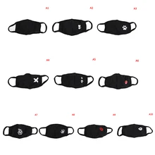 Новинка, 1 шт., унисекс, мультфильм, забавный рисунок, рот, черный, хлопок, половина рта, маска 14 стилей, антибактериальные, пылезащитные, зимние, теплые, Симпатичные маски