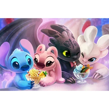 

5D DIY Diamond Painting Lilo & Stitch And Toothless Full Square Round Diamond Mosaic Embroidery Cross Stitch Home Decor Gift