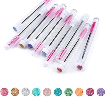

10pcs Replaceable Eyelash Extender Eyebrow Makeup Brush Separate Tube Charming Diamond Bottom Eyelashes Stick Applicator