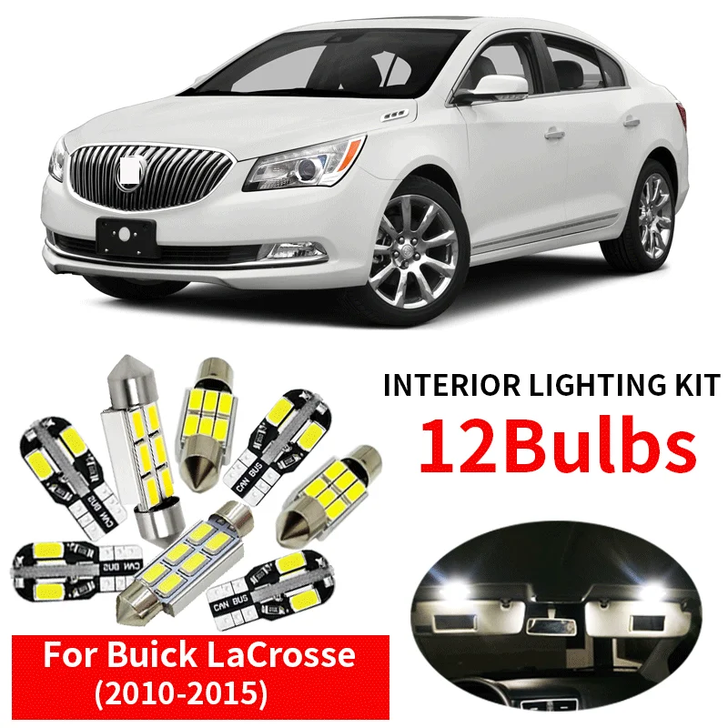 

12x Canbus Error Free LED Interior Light Kit Package for 2010-2015 Buick LaCrosse Car Accessories Map Dome Trunk License Light