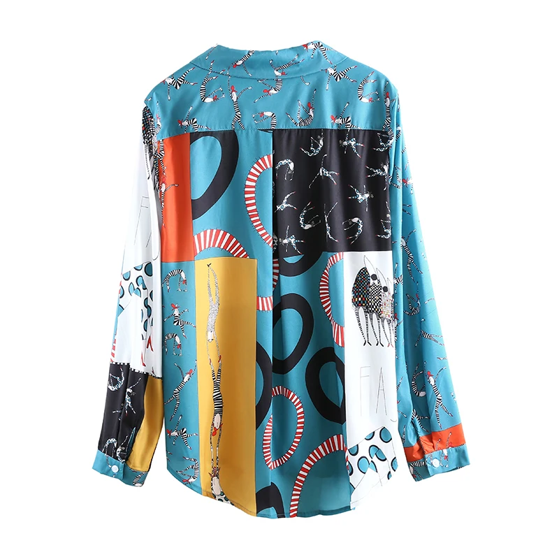 Шифоновые блузки с принтом в стиле пэчворк женская модная рубашка v образным
