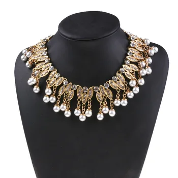

BK Collar Pearl Metal Necklace White Crystals Women Multi-layer Handmade African Style Chain Ethnic Festival Choker Bib Necklace