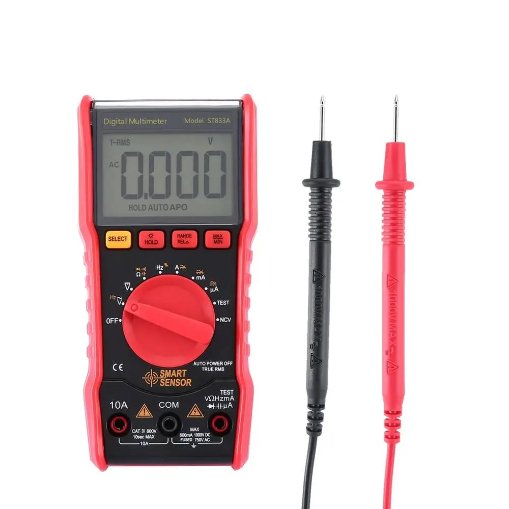 

Portable Digital NCV Multimeter AC/DC Current Voltage Capacitance Ohm Transistor Flashlight LCD Display Multimeter Tester ST833A