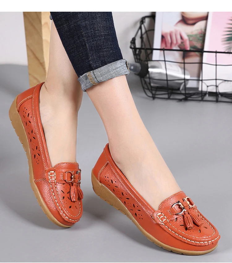 HANBINGPO Women Flats Spring Autumn Shoes Woman Soft Leather Flats Women Slip On Ladies Loafers Female Size 35-41