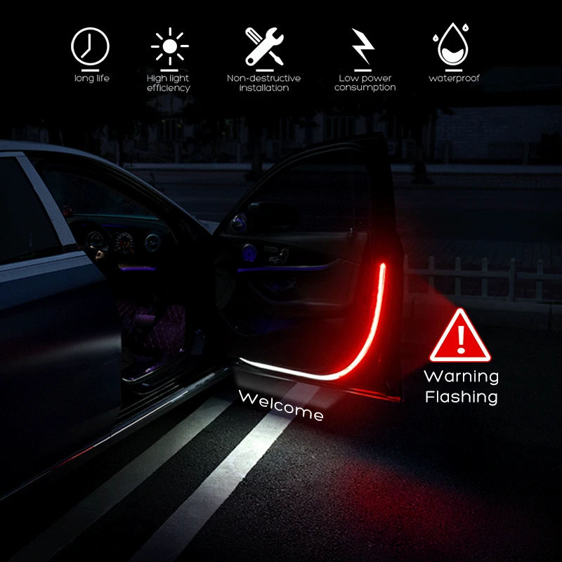 Car Accessories Led Strip Openning Door Warning Light Safety Shadow Welcome Flash Lights Alarm Signal Lamp (1动态图)
