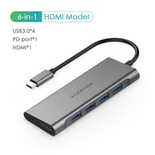 USB-C многопортовый концентратор с 4K HDMI выходом, 4 USB 3,0, type C зарядный адаптер совместимый MacBook Pro 13/15(Thunderbolt 3 порт