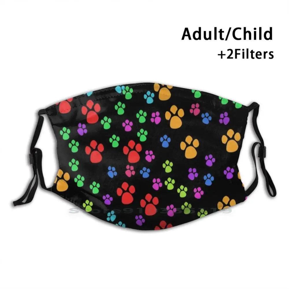 Paw Print Dog Pattern Watercolor Cute Adult Kids Washable Funny Face Mask With Filter Little White Dogs | Аксессуары для одежды