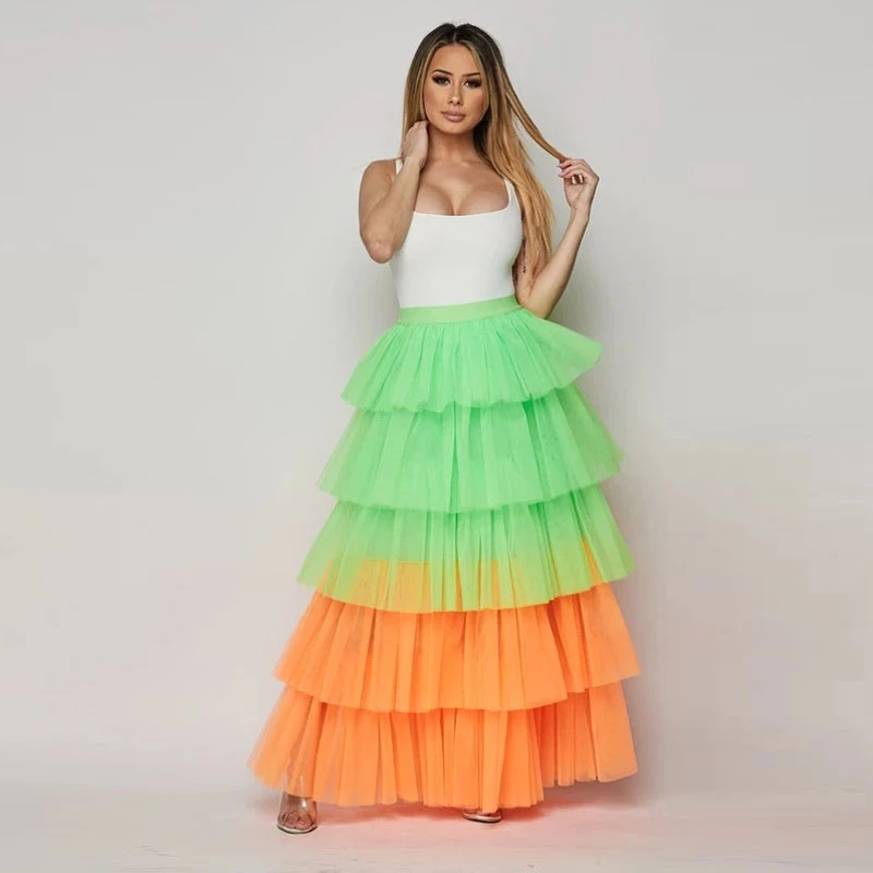 neon tulle maxi skirt