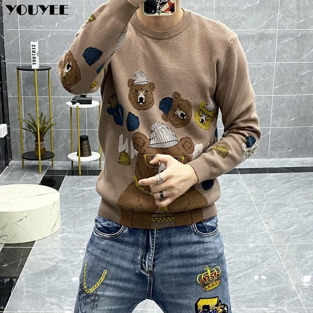 Sweater Men Autumn/Winter 2022 New Trend Fashion Bear Hot Diamond Casual  Round Neck Woman Long-Sleeved Sweater Male M-5XL - AliExpress