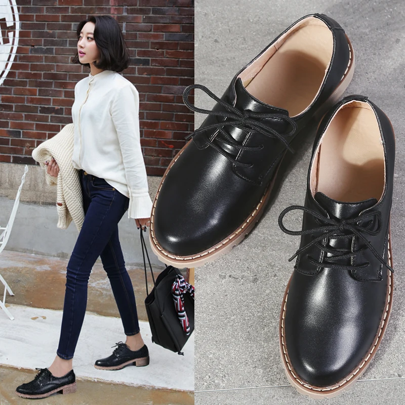elegant brogue oxford shoes women retro formal dress female footwear eurpean ladies height increasing pumps school leather shoes (44)