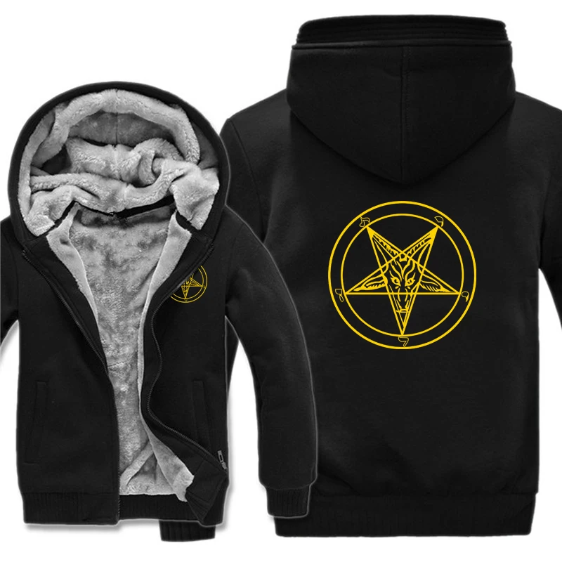 Pentagram 후드 티 남성 쿨 코트 Thicken Church of Satan Baphomet Knights Templar Pentagram 스웨트 Mans Jacket Hoody