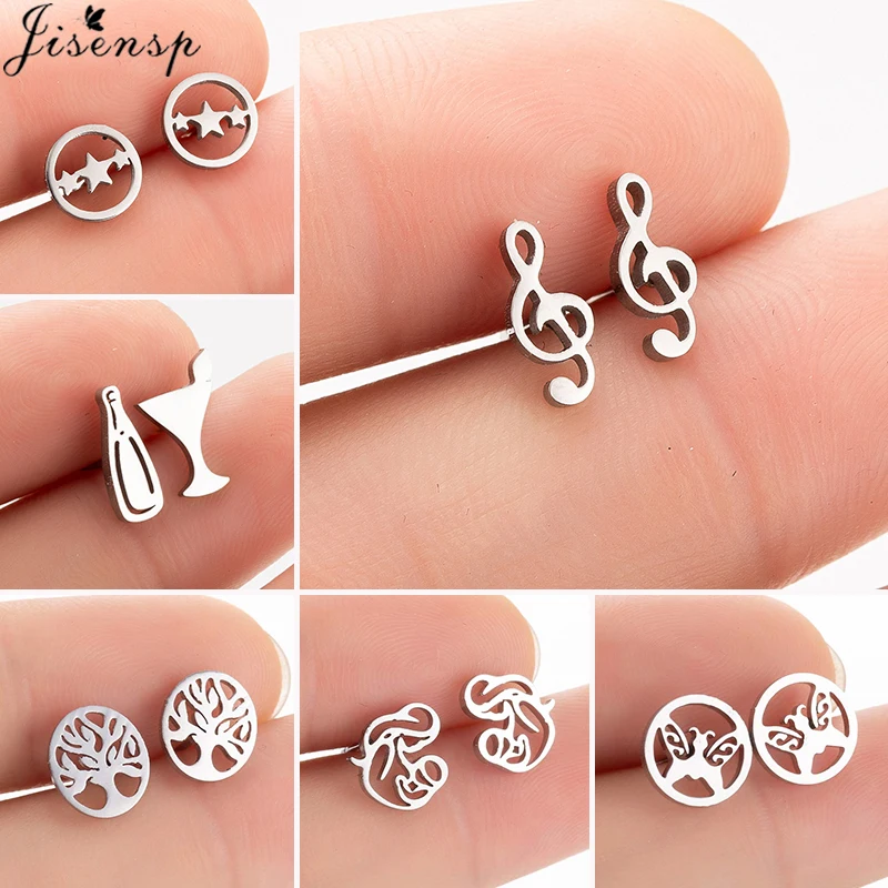 Mini-Musik-Ohrringe aus Edelstahl für Damen, Alltagsschmuck, niedliche Flasche, Still-Ohrringe, Ohrstecker, Boho-Baum des Lebens, Ohrpiercing