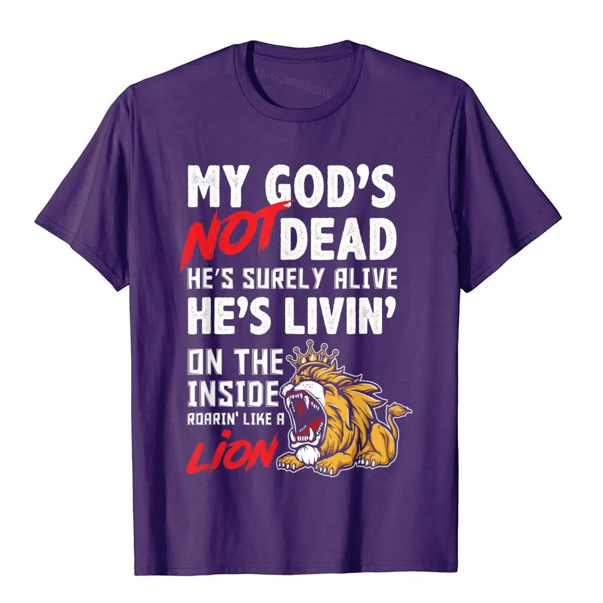My God is Not Dead Lion Jesus Christ Christian Faith T-Shirt__97A3449purple
