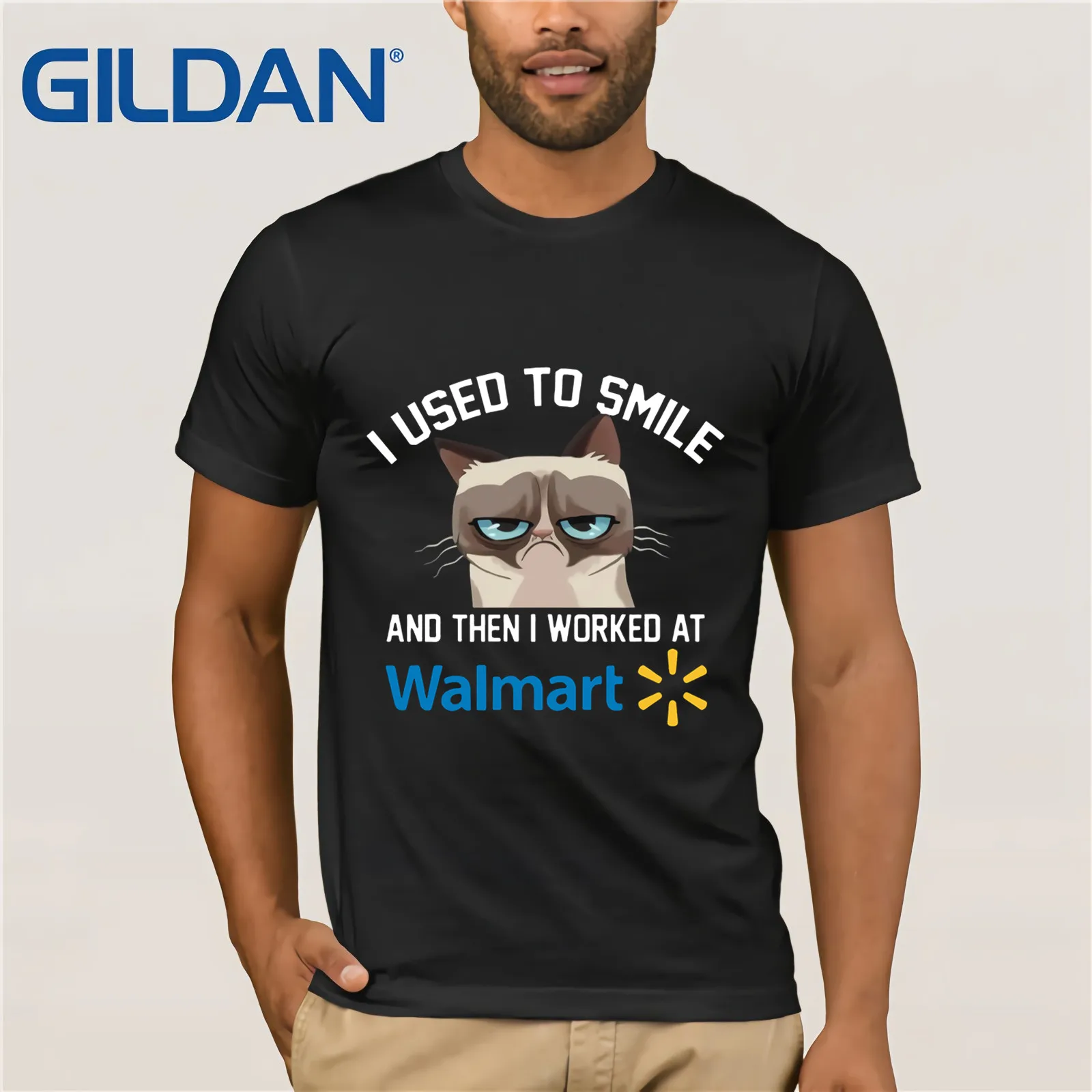 

Funny Cat I Used To Smile And Then I Worked At Walmart Shirt Summer Men's Short Sleeve T-Shirt Funny Tees Cotton Tops T Shirt