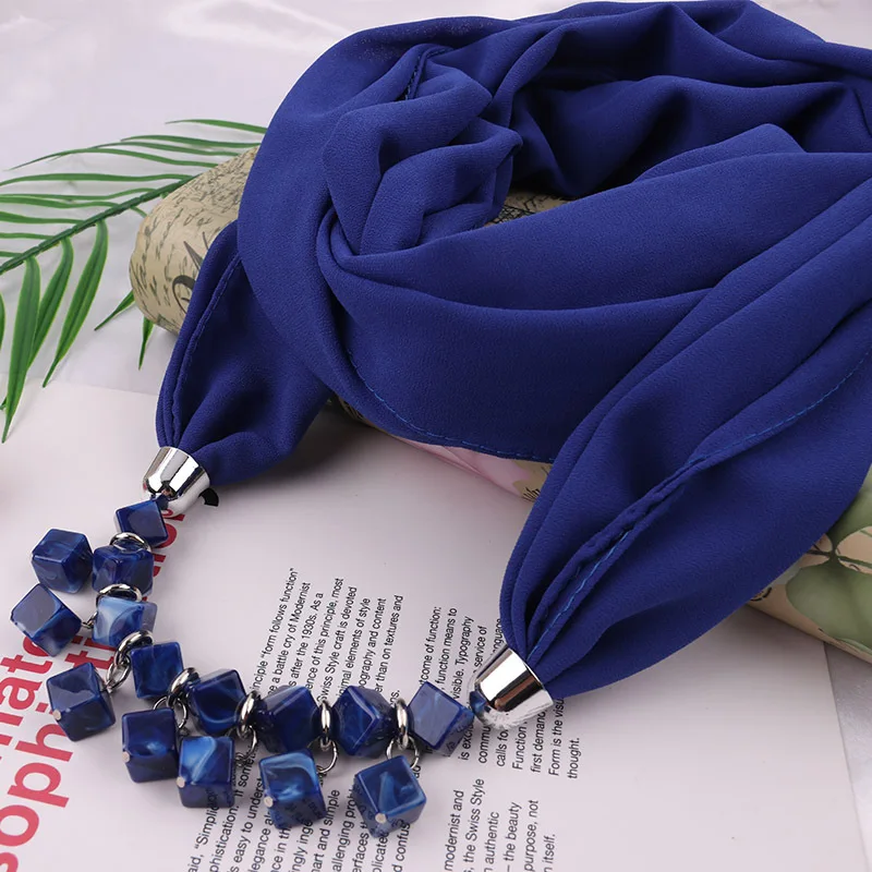 Multi-style Lady Muslim Head Scarve Hijab Europe America Simple Bead Pendant Necklace Ring Scarf Spring/Autumn Scarves wholesale