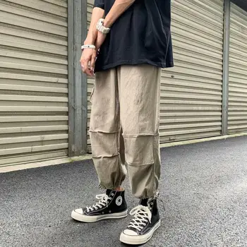 

BXyichen cotton nine points overalls tide brand loose Korean version of the wild Hong Kong style ins beam foot casual pants
