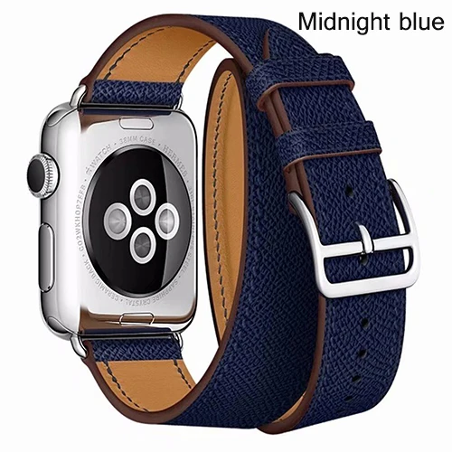 Кожаный браслет с двойными кругами для Apple Watch 1, 2, 3, 42 мм, 38 мм, ремешок для Iwatch Series 5, 4, 40, 44 мм - Цвет ремешка: Midnight blue